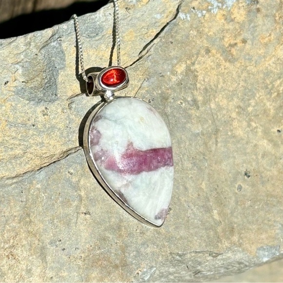 Pink Tourmaline in Quartz & Garnet Necklace